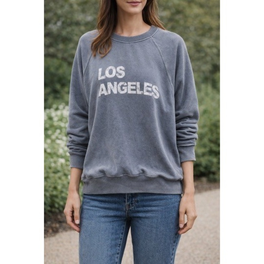 Z Supply Los Angeles Graphic Sweatshirt Mineral Wash Grey Cotton Small